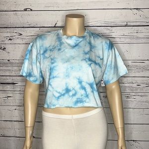 Flirtitude Active NWT Size XL Blue & White Tie Dye Crop Top T-Shirt